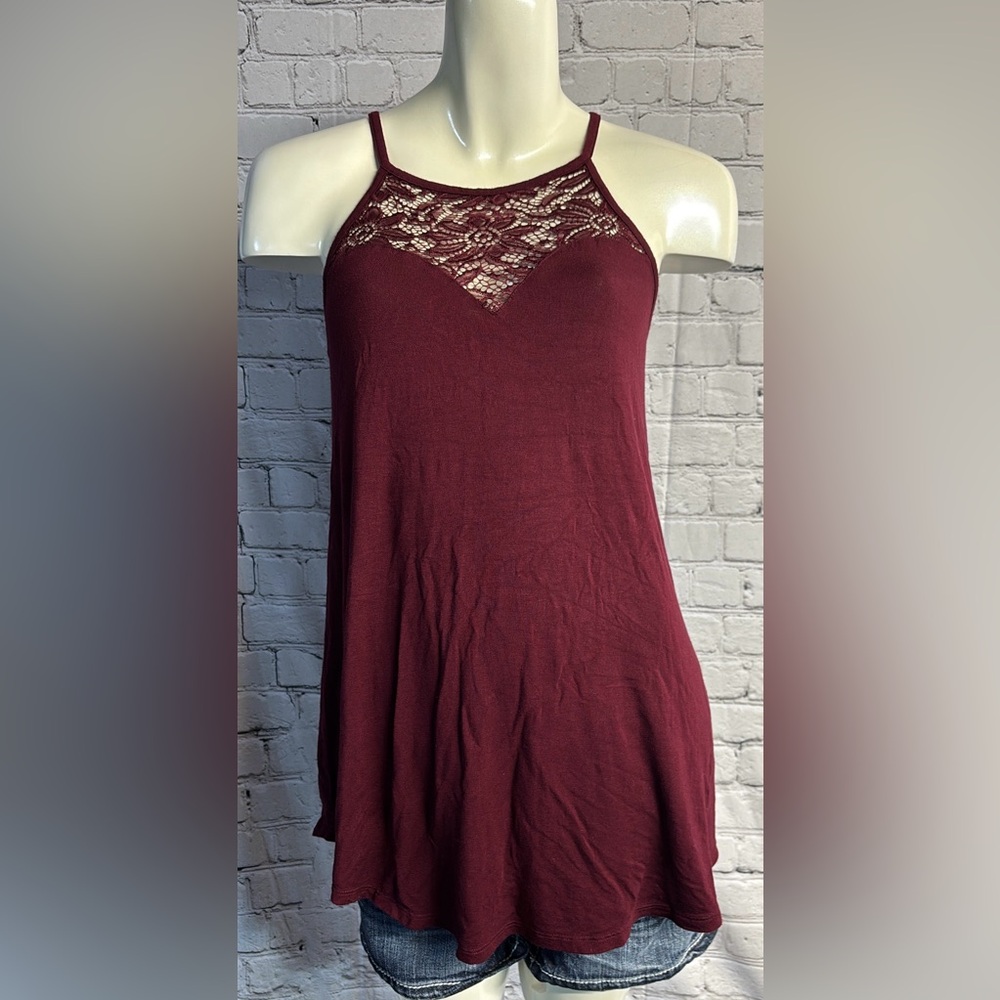 Women's Medium Zenana Burgundy Lace Halter Top